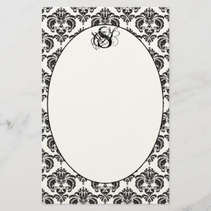 Papel reciclado de monograma negro de damasco rosa