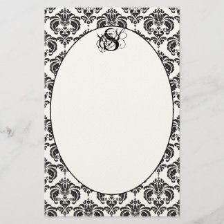 Papel reciclado de monograma negro de damasco rosa
