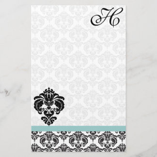 Papel reciclado del monograma Aqua Blue Damask