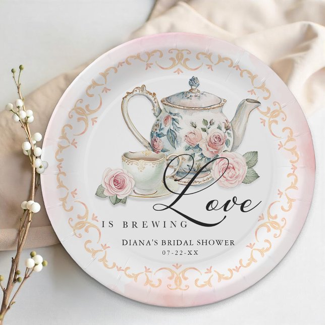 Papel Regalo de Boda "El Amor está en ebullición" Plato  (Tea Party Paper Plates)