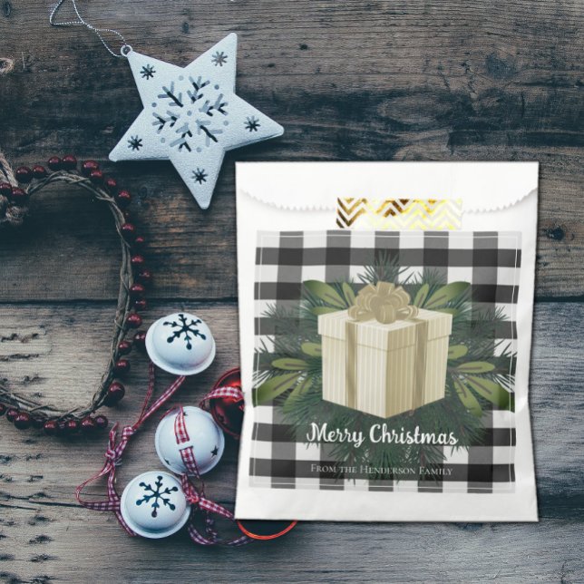 Papel Regalo de los Navidades de Buffalo Plaid | Bolsa d (Buffalo Plaid Christmas Gift Favor Bag - Gold)