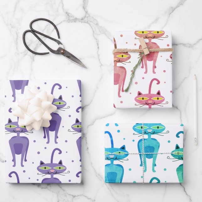 Papel retro de envolvimiento para gato, papel de e (Anverso)