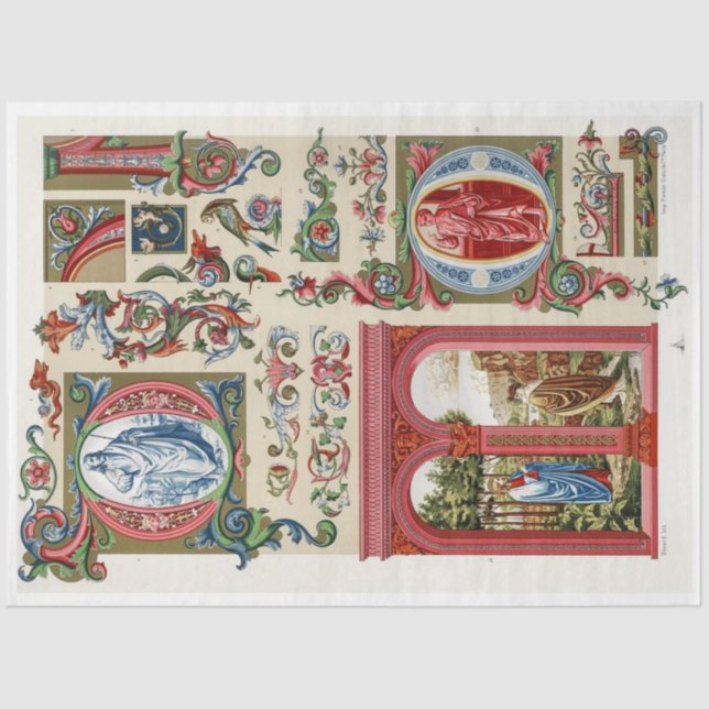 Papel rojo y dorado ornamentado en la desunión (Anverso)