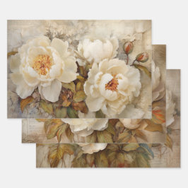 PAPEL ROMÁNTICO DECORATIVO DE PEONÍA BLANCA
