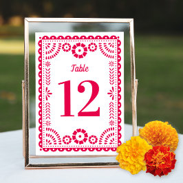 Papel rosa caliente Picado Número de mesa Boda