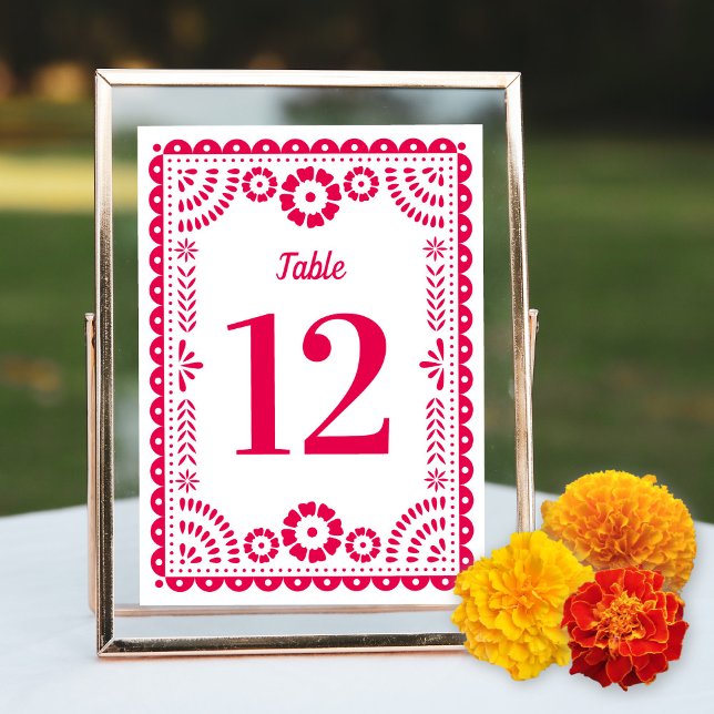 Papel rosa caliente Picado Número de mesa Boda (Subido por el creador)