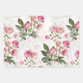 Papel rosa de rosas blancas con flores Hoja plana
