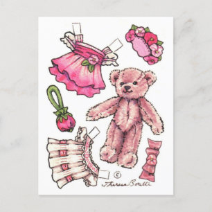 Papel rosa Petunia Teddy Bear Doll linda postal