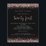 PAPEL | Rosa Purpurina de oro Negro Invitación Fie<br><div class="desc">Invitación a la fiesta de cumpleaños 21 del Rosa Purpurina de oro negro. Una alternativa de PAPER (no tarjeta) de gran valor SIN ENVELOPES a un tamaño menor de 4, 5" x 5, 6" y a un precio económico. (Los sobres estándar A6 son el tamaño más próximo a caber). Los...</div>