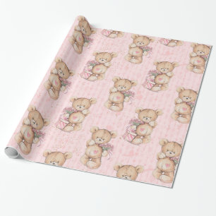 Papel rosado del papel de regalo del oso del bebé
