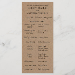 Papel rústico del programa el   Kraft de la boda