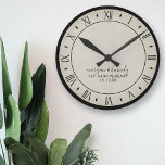 Papel rústico reloj de pared del primer aniversari<br><div class="desc">Celebre su primer aniversario de boda con un reloj rústico de papel pergamino con números romanos. Solo agrega tus nombres y fecha de boda y cuélguelos en tu pared.</div>