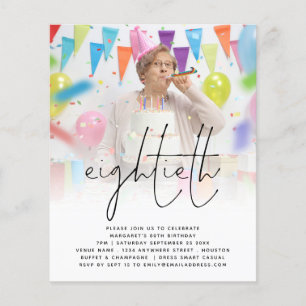 PAPEL  Script Photo 80th Birthday Party Invitation