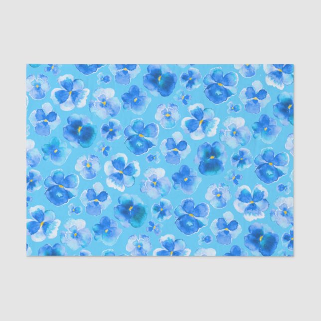 Papel seda azul del arte de la flor de la acuarela (Anverso)