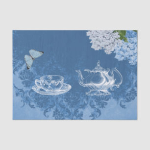 Papel seda azul del damasco del vintage del