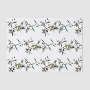 Papel seda con acuarela de rama de olivo