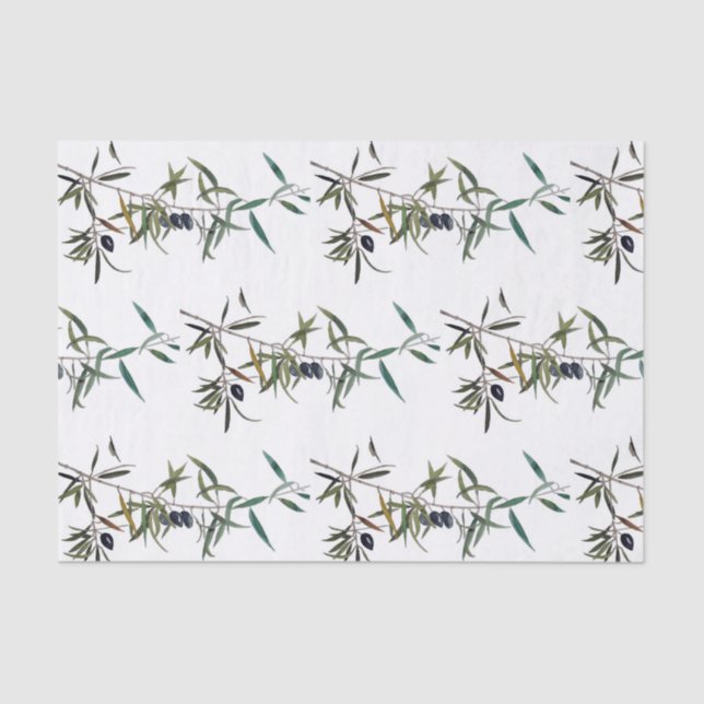 Papel seda con acuarela de rama de olivo (Anverso)