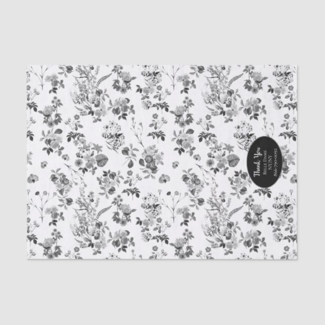 Papel seda de encargo floral blanco y negro del (Anverso)