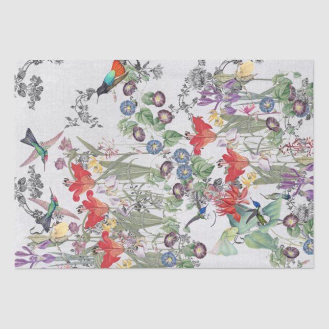 Papel seda del jardín de flores de los pájaros del (Anverso)