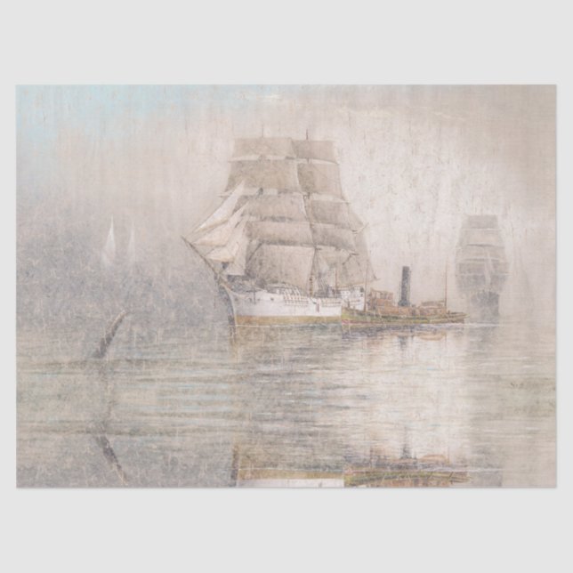Papel seda del mar del puerto de los barcos de la (Anverso)