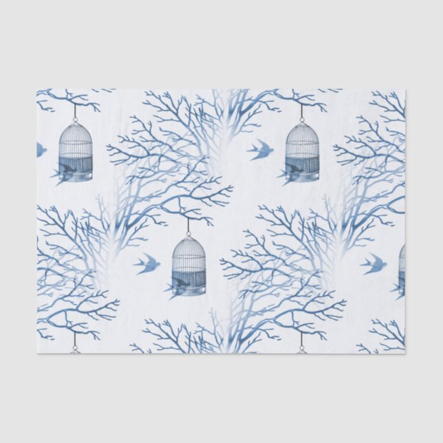 Papel seda desnudo de las ramas del Birdcage azul (Anverso)