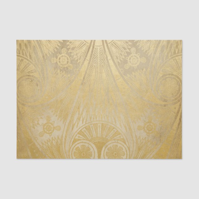 Papel seda egipcio del diseño de la voluta del oro (Anverso)