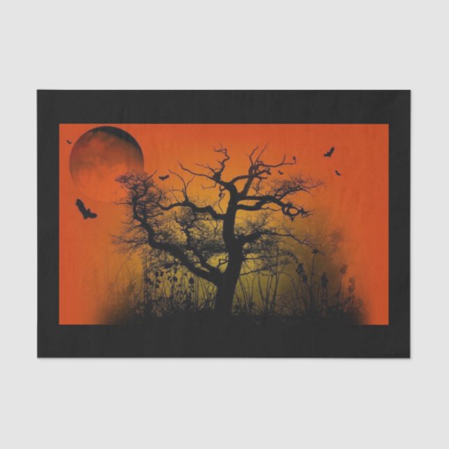 Papel seda fantasmagórico de Halloween del árbol (Anverso)
