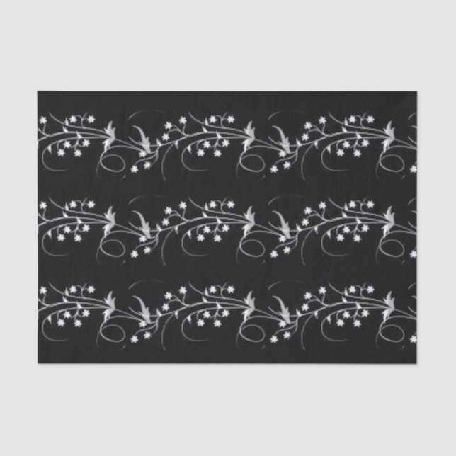 Papel seda floral blanco negro elegante (Anverso)