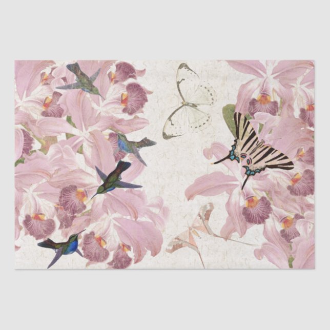 Papel seda floral de las mariposas de los pájaros (Anverso)