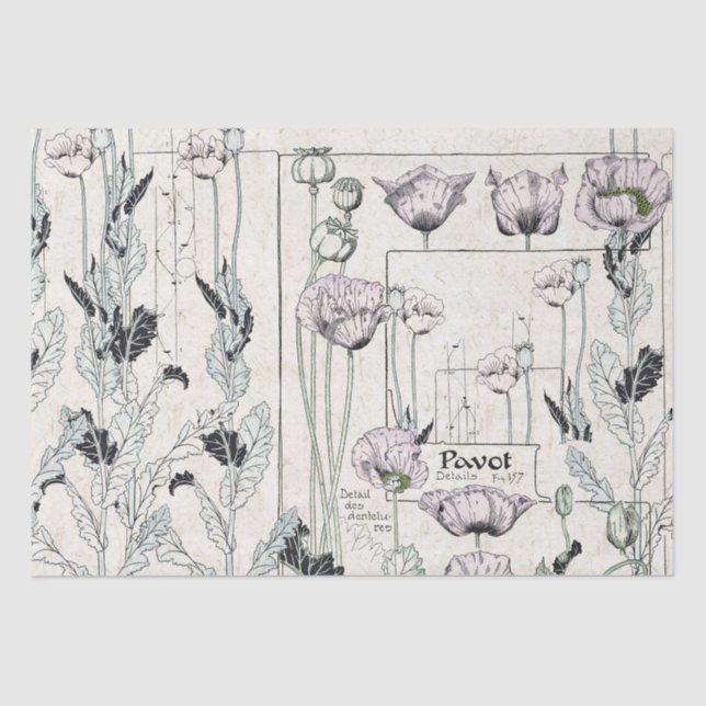 Papel seda francés de la flor de Pavot de la (Anverso)