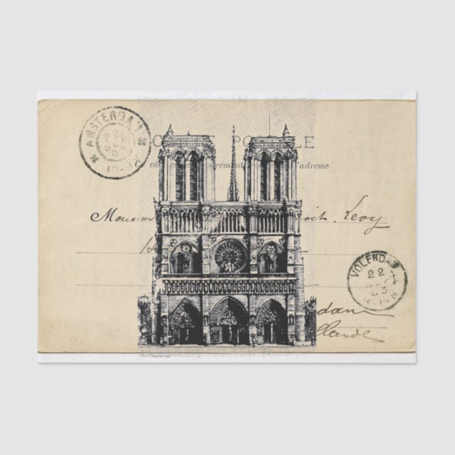 Papel seda francés de la postal de Notre Dame (Anverso)
