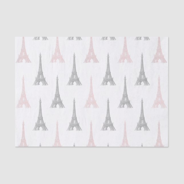 Papel seda gris rosado blanco de la torre Eiffel (Anverso)