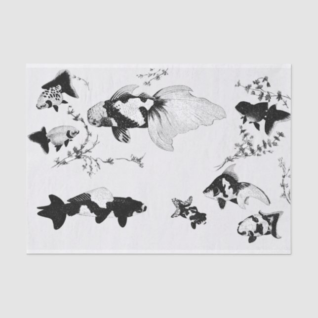 Papel seda JAPONÉS de la IMPRESIÓN de los PESCADOS (Anverso)