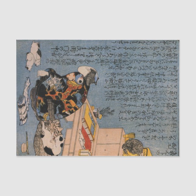 Papel seda JAPONÉS del CAT Y del HOMBRE de la (Anverso)