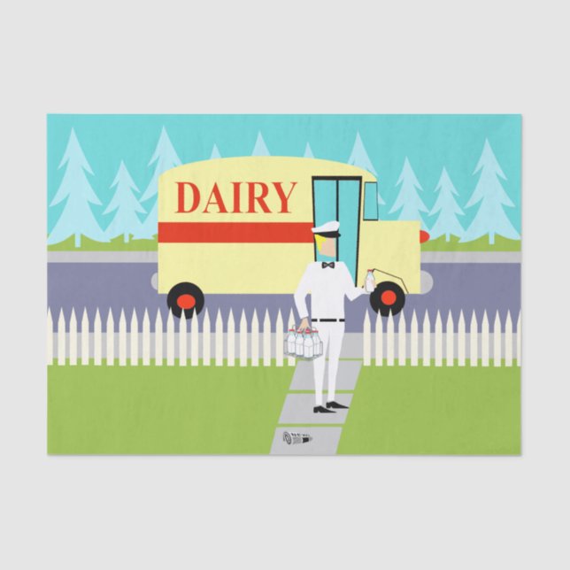Papel seda retro del lechero de la pequeña ciudad (Anverso)