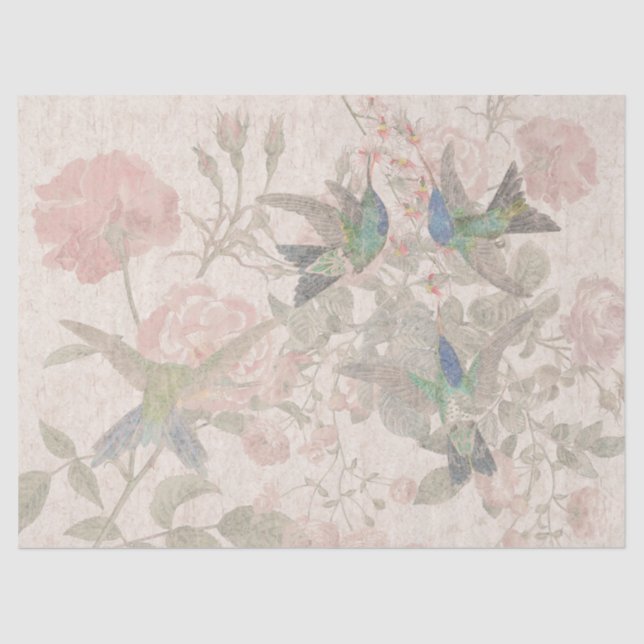 Papel seda subió pájaros de la flor del colibrí (Anverso)