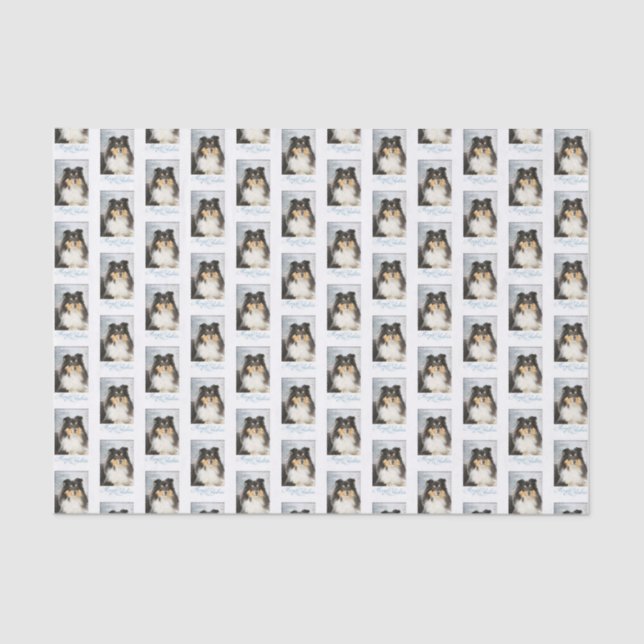 Papel seda tricolor del navidad de Sheltie (Anverso)