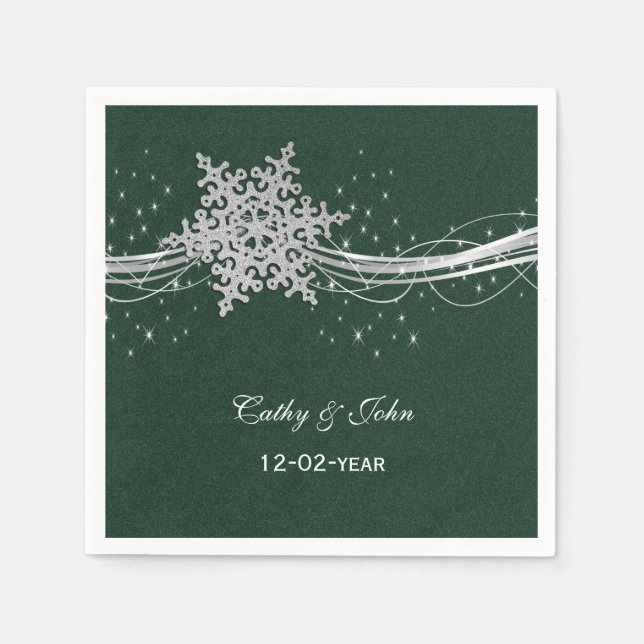 Papel servilleta boda personalizada de Silver verde (Anverso)
