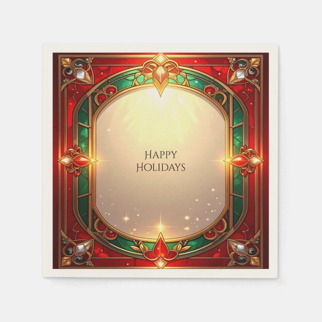 Papel Servilleta con Patrón de Vidrio Emplomado Rojo y V (Anverso)