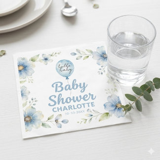 Papel Servilleta de baby shower floral azul elegante con