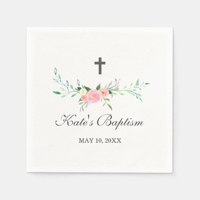 Papel Servilleta de bautizo floral dulce (Anverso)