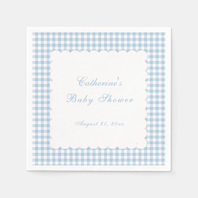 Papel Servilleta de bebé clásico de cuadros azules polvo (Anverso)