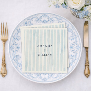Papel Servilleta de boda a rayas azul polvoriento