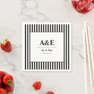Papel Servilleta de boda a rayas en blanco y negro chic