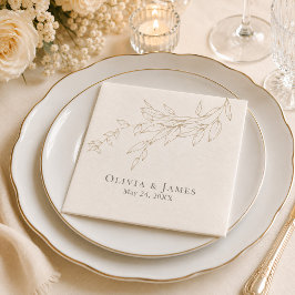 Papel Servilleta de boda botánica de marfil y oro antigu