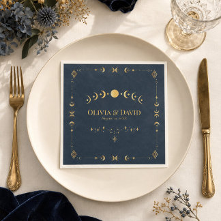 Papel Servilleta de boda celeste gótica de azul medianoc