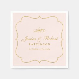 Papel Servilleta de boda clásica elegante | Rosa y dorad