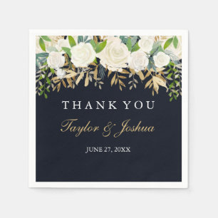 Papel Servilleta de boda con acuarela floral dorada de l