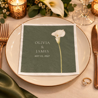 Papel Servilleta de boda con cala verde oliva
