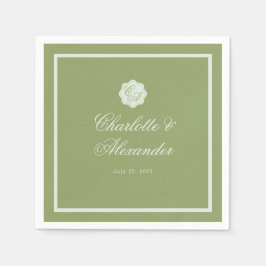 Papel Servilleta de boda con caligrafía Verde Musgo